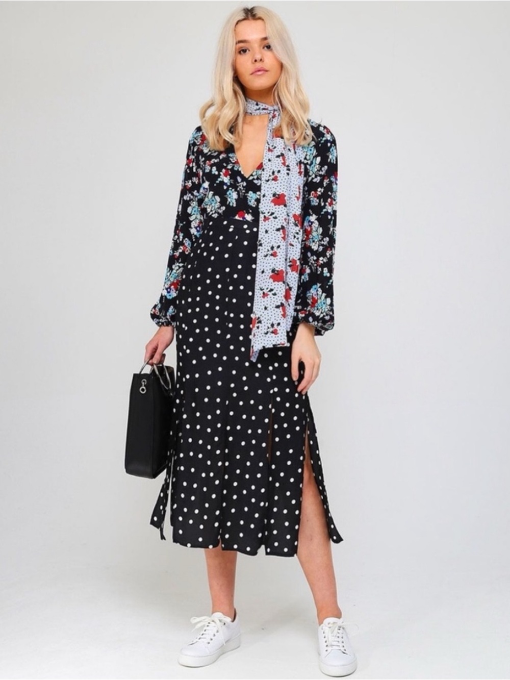Rixo Georgia Midi Skirt in  Pearl Spot Mono Black & White Polkadot Medium